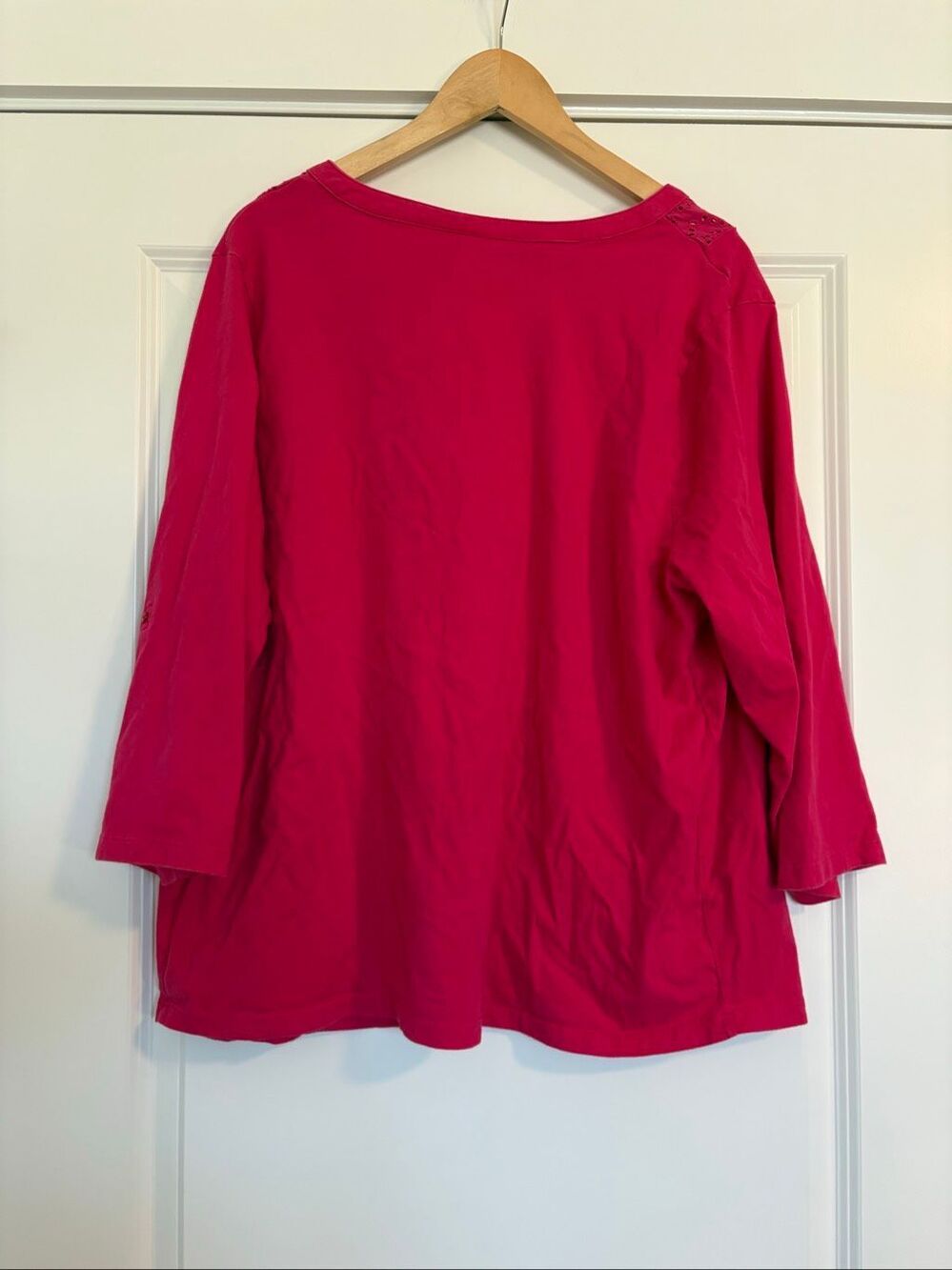 Kim Rogers Pink Eyelet Embroidered 3/4 Sleeve Peasant Blouse Top Size 1X - Picture 3 of 5